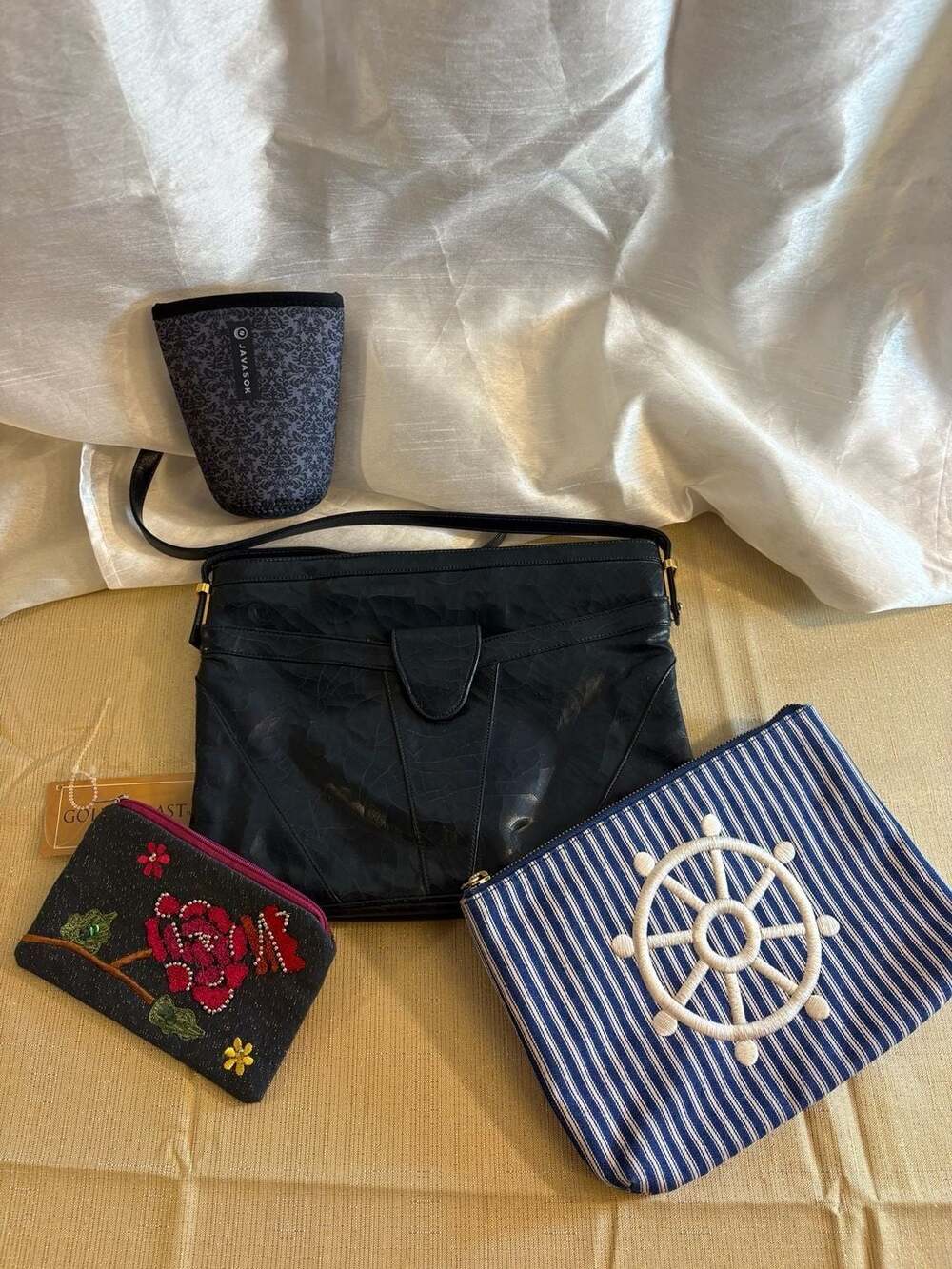 Talbots Nautical Pouch Gold Coast Rose Pouch JavaSok and Vintage Crossbody Bundl